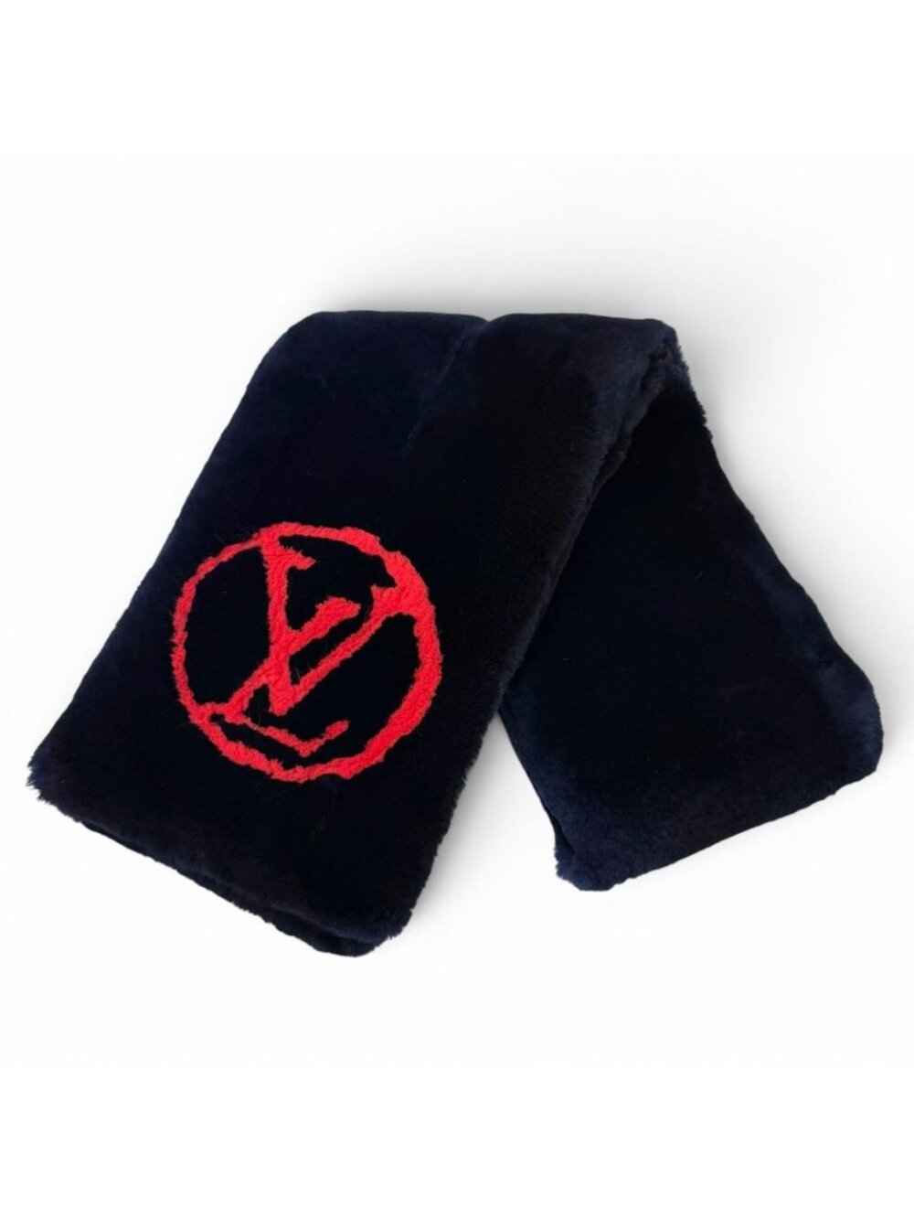 Louis Vuitton Beaver Silk Echarpe Shirred Darling Scarf Navy Red - Picture 1 of 9
